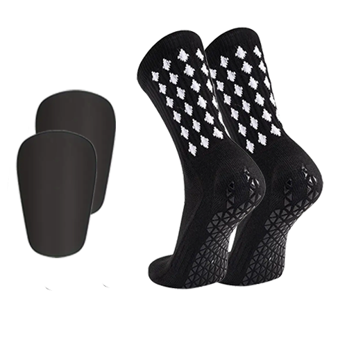 Football Supply | Essentials Bundel - Gripsokken & Mini Scheenbeschermers- Voetbal - Comfort - Zwart